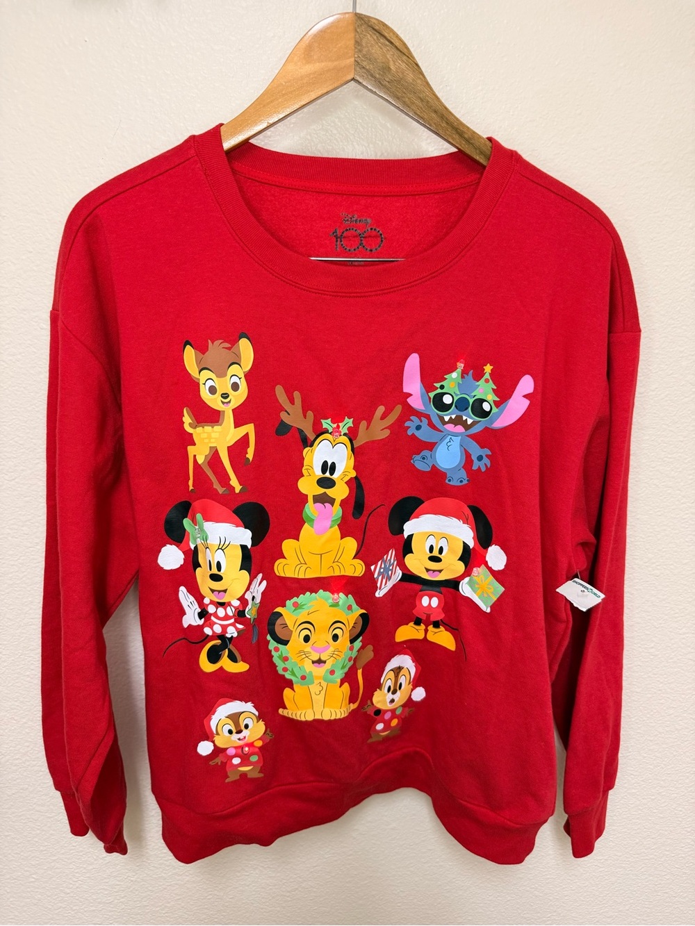 Disney Mickey Minnie Goofy Bambi Stitch Christmas LIGHT UP Red Sweatshirt XXL